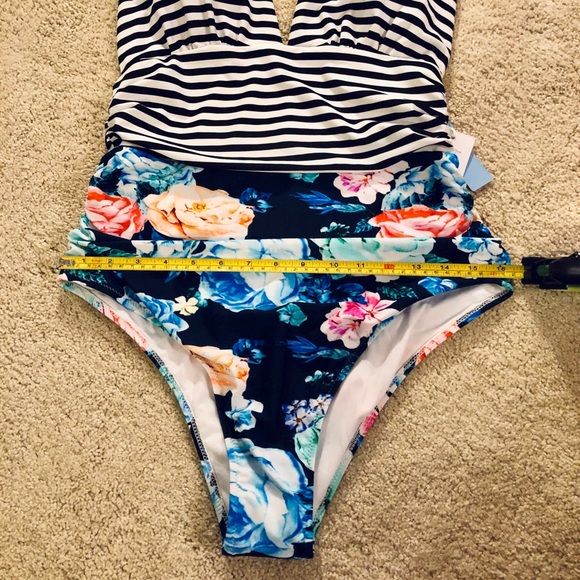 Cupshe Floral Stripe Halter One Piece Swimsuit - Picture 6 of 10